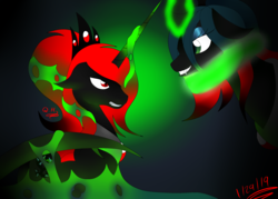 Size: 2520x1800 | Tagged: safe, artist:rockleerocks77, queen chrysalis, oc, oc:queen haiku, pony, g4, changeling slime, evil, magic, shapeshifting, transformation