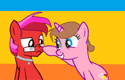 Size: 1140x727 | Tagged: safe, artist:ngthanhphong, oc, oc:ruby star, earth pony, pony, unicorn, boop, female, glasses, jewelry, male, mare, necklace, stallion