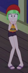 Size: 240x624 | Tagged: safe, screencap, drama letter, watermelody, equestria girls, equestria girls specials, g4, my little pony equestria girls: better together, my little pony equestria girls: spring breakdown, background human, beret, clothes, cropped, feet, female, hat, legs, lifejacket, sandals, solo, swimsuit, watermelody swimsuit