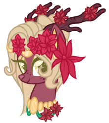 Size: 800x900 | Tagged: safe, artist:crystal-tranquility, oc, oc only, oc:poinsettia, deer pony, original species, pond pony, bust, female, flower, flower in hair, portrait, simple background, solo, transparent background