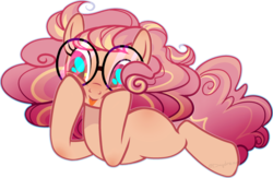 Size: 1280x837 | Tagged: safe, artist:daydreamprince, oc, oc only, earth pony, pony, female, glasses, mare, prone, simple background, solo, tongue out, transparent background