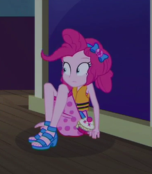 Size: 371x424 | Tagged: safe, screencap, pinkie pie, equestria girls, equestria girls series, g4, spring breakdown, spoiler:eqg series (season 2), clothes, cropped, feet, female, geode of sugar bombs, high heels, legs, magical geodes, sandals, shoes, sleeveless