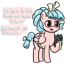 Size: 4000x3729 | Tagged: safe, artist:czu, cozy glow, pegasus, pony, g4, dialogue, female, filly, gun, imminent school shooting, mac-10, machine gun, machine pistol, mare, simple background, solo, text, they live, this will end in school shooting, weapon, white background
