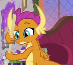 Size: 592x526 | Tagged: safe, screencap, smolder, dragon, g4, the hearth's warming club, animated, claws, cleaning, cropped, cute, dragoness, excited, fangs, female, folded wings, gif, grin, horns, raised eyebrows, smiling, smolderbetes, solo, teenaged dragon, teenager, too cute, wide eyes, wide grin, wings