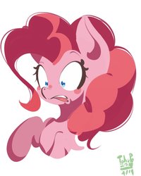 Size: 1323x1657 | Tagged: safe, artist:tohupo, pinkie pie, earth pony, pony, g4, bust, female, mare, open mouth, raised hoof, signature, simple background, solo, surprised, white background, wide eyes