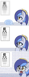 Size: 800x2132 | Tagged: safe, artist:puetsua, oc, oc only, oc:eclipse lim, bat pony, pony, bat pony oc, ear fluff, eeee, eye chart, glasses, nearsighted, solo, sweat