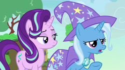 Size: 1280x720 | Tagged: safe, screencap, starlight glimmer, trixie, pony, unicorn, g4, to change a changeling, duo, lidded eyes