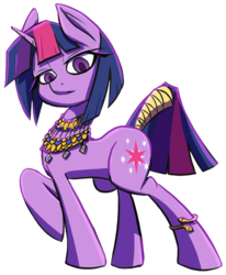 Size: 766x931 | Tagged: safe, artist:ikarooz, twilight sparkle, pony, unicorn, g4, alternate hairstyle, anklet, colored pupils, egyptian, female, jewelry, lidded eyes, mare, necklace, no catchlights, simple background, solo, tail wrap, transparent background, unicorn twilight