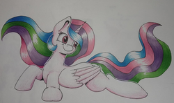 Size: 1657x985 | Tagged: safe, artist:jellysketch, princess celestia, alicorn, pony, g4, crayon drawing, cute, female, marker drawing, prone, shading, simple background, smiling, solo, traditional art
