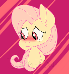 Size: 1280x1380 | Tagged: safe, artist:dippin-dott, fluttershy, pony, g4, blushing, bust, cute, ear fluff, female, heart eyes, looking away, looking down, mare, portrait, red eyes, shyabetes, solo, teary eyes, wingding eyes, wrong eye color