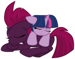 Size: 9463x7529 | Tagged: safe, artist:ejlightning007arts, fizzlepop berrytwist, tempest shadow, twilight sparkle, g4, my little pony: the movie, broken horn, cute, female, horn, lesbian, lying, lying on top of someone, ship:tempestlight, shipping, simple background, sleeping, tempestbetes, transparent background, twiabetes, vector