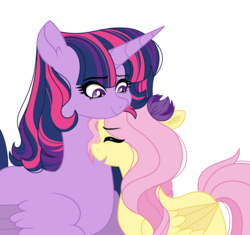 Size: 1280x1205 | Tagged: safe, artist:rosebuddity, fluttershy, twilight sparkle, alicorn, pony, g4, female, lesbian, missing cutie mark, neck nuzzle, ship:twishy, shipping, simple background, transparent background, twilight sparkle (alicorn)