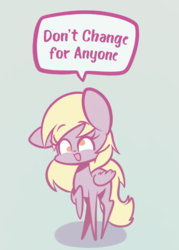 Size: 1280x1791 | Tagged: safe, artist:typhwosion, derpy hooves, pegasus, pony, g4, cute, derpabetes, female, gray background, no pupils, open mouth, pointy ponies, positive message, positive ponies, simple background, solo, speech bubble