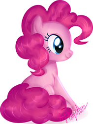 Size: 2222x2938 | Tagged: safe, artist:bagetova, pinkie pie, earth pony, pony, g4, cute, diapinkes, female, high res, mare, profile, signature, simple background, sitting, solo, white background