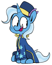 Size: 476x599 | Tagged: safe, artist:pinkiespresent, trixie, pony, unicorn, g4, street magic with trixie, spoiler:eqg series (season 2), clothes, cute, diatrixes, epaulettes, female, hat, mare, open mouth, simple background, solo, white background