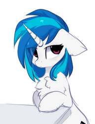 Size: 568x738 | Tagged: dead source, safe, artist:php146, dj pon-3, vinyl scratch, pony, unicorn, g4, bored, chest fluff, cute, eye clipping through hair, female, floppy ears, simple background, solo, vinylbetes, white background