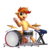 Size: 3000x3000 | Tagged: safe, artist:setharu, oc, oc only, pony, unicorn, chest fluff, drum kit, drums, high res, keyboard, male, musical instrument, one eye closed, simple background, sitting, smiling, solo, stallion, transparent background, underhoof, wink