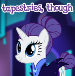 Size: 268x270 | Tagged: safe, gameloft, rarity, pony, g4, the cutie re-mark, alternate timeline, cropped, female, meme, night maid rarity, nightmare takeover timeline, solo, tapestries, tapestry, that pony sure does love fashion, wow! glimmer