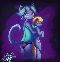 Size: 1000x1022 | Tagged: safe, artist:aquariusfox, artist:k12, oc, oc only, oc:roxie stars, cat, pegasus, pony, anthro, alternate universe, ass, butt, clothes, female, furry, goggles, pajamas, panties, ponified, underwear, wallpaper