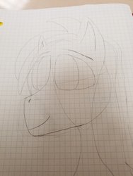 Size: 1536x2048 | Tagged: safe, artist:klutyzdragon, oc, oc only, oc:flashpoint, pony, graph paper, lined paper, monochrome, solo, traditional art