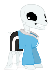 Size: 1500x2000 | Tagged: safe, artist:maxter-advance, edit, pony, skeleton pony, bone, clothes, deltarune, grin, hoodie, jacket, looking at you, male, ponified, sans (undertale), shorts, simple background, skeleton, slippers, smiling, solo, stallion, transparent background, undertale