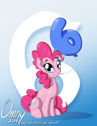 Size: 800x1041 | Tagged: safe, artist:omny87, pinkie pie, earth pony, pony, g4, 6, balloon, cute, diapinkes, female, looking at you, mare, mouth hold, sitting, solo