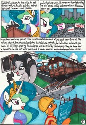 Size: 2057x2992 | Tagged: safe, artist:newyorkx3, princess celestia, pony, comic:young days, g4, airship, car, comic, high res, news, phone, television, train