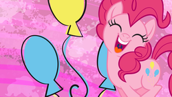 Size: 2560x1440 | Tagged: safe, pinkie pie, earth pony, pony, g4, official, abstract background, female, mare, netflix, pinkie pie month, solo, wallpaper