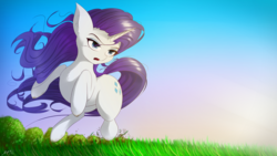 Size: 4800x2700 | Tagged: safe, artist:maneingreen, rarity, pony, unicorn, g4, female, field, galloping, mare, solo