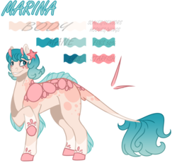 Size: 1280x1182 | Tagged: safe, artist:sketchthebluepegasus, oc, oc only, oc:marina, grottoling, original species, skimmer, female, reference sheet, solo