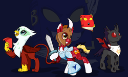 Size: 11130x6749 | Tagged: safe, artist:chedx, oc, oc:ophelia, changeling, crystal pony, earth pony, griffon, pony, my little pony: tails of equestria, adventure, bea, board game, book, dea, roleplaying