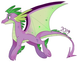 Size: 2440x1964 | Tagged: safe, artist:pinweena30, spike, dragon, g4, 2019, flying, growing up, male, older, older spike, solo, tail, tall, winged spike, wings, young, younger