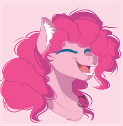 Size: 447x458 | Tagged: safe, artist:sgtscribbles, edit, part of a set, pinkie pie, earth pony, pony, g4, bust, cropped, ear fluff, eyes closed, female, happy, mare, open mouth, pink background, simple background, solo, watermark