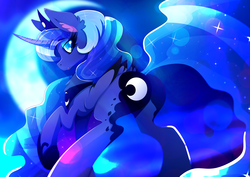 Size: 1920x1358 | Tagged: safe, artist:rariedash, princess luna, alicorn, pony, g4, butt, crescent moon, ethereal mane, female, looking back, mare, moon, moonbutt, night, plot, solo, starry mane