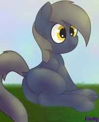Size: 488x600 | Tagged: safe, artist:mollycandor, oc, oc:recky rich, pegasus, pony, butt, female, mare, missing cutie mark, nature, on side, plot