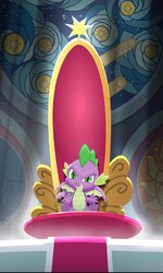Size: 1077x1799 | Tagged: safe, part of a set, spike, dragon, g4, season 9, >:), claws, evil smile, evil spike, grin, king spike, part of a series, s9 throne series, smiling, smirk, throne, winged spike, wings