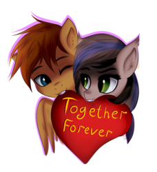 Size: 3654x4000 | Tagged: safe, artist:sinigam41, oc, oc only, oc:nightglider, oc:vicious loop, pegasus, pony, cute, heart, nightloop, shipping, simple background, text, transparent background