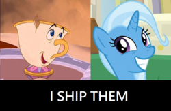 Size: 838x546 | Tagged: safe, trixie, pony, g4, beauty and the beast, chip, cup, teacup, that pony sure does love teacups