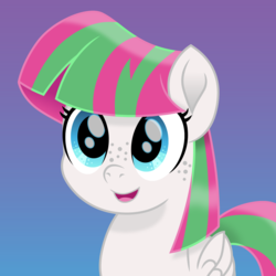 Size: 1500x1500 | Tagged: safe, artist:cloudy glow, blossomforth, pegasus, pony, g4, adoraforth, cute, female, freckles, gradient background, mare, movie accurate, open mouth, solo