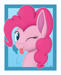 Size: 2719x3341 | Tagged: safe, artist:arcane-thunder, pinkie pie, earth pony, pony, g4, bust, female, high res, mare, one eye closed, portrait, simple background, smiling, solo, tongue out, wink
