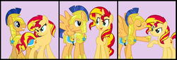 Size: 1230x416 | Tagged: artist needed, safe, edit, flash sentry, sunset shimmer, pony, g4, female, male, ship:flashimmer, shipping, straight