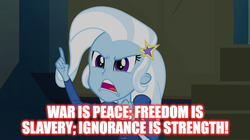 Size: 896x500 | Tagged: safe, trixie, equestria girls, g4, my little pony equestria girls: rainbow rocks, 1984, image macro, meme, text, trixie yells at everything
