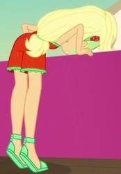 Size: 264x380 | Tagged: safe, screencap, applejack, equestria girls, equestria girls specials, g4, my little pony equestria girls: better together, my little pony equestria girls: spring breakdown, ass, butt, cropped, green face, seasickness, sleeveless, vomiting