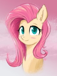 Size: 1500x2000 | Tagged: safe, artist:yinglung, fluttershy, pegasus, pony, g4, blushing, bust, cute, female, looking at you, mare, shyabetes, smiling, solo
