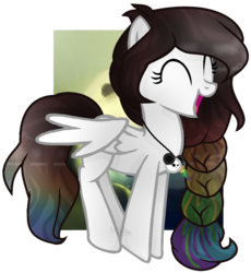 Size: 825x898 | Tagged: safe, artist:space--paws0w0, oc, oc only, oc:rainbow moonlight, panda, pegasus, pony, eyes closed, female, flying, happy, jewelry, mare, necklace, open mouth, simple background, solo, spread wings, transparent background, wings