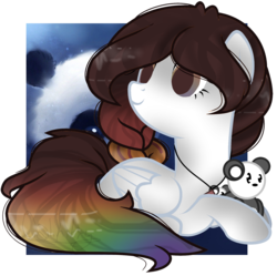 Size: 1692x1688 | Tagged: safe, artist:space--paws0w0, oc, oc only, oc:rainbow moonlight, panda, pegasus, pony, female, jewelry, mare, multicolored hair, necklace, rainbow eyes, rainbow hair, simple background, solo, transparent background