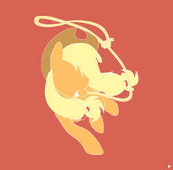 Size: 1920x1889 | Tagged: safe, artist:awesomedude14, derpibooru exclusive, applejack, earth pony, pony, g4, female, happy, lasso, orange background, rope, simple background, solo, stylized, tritone