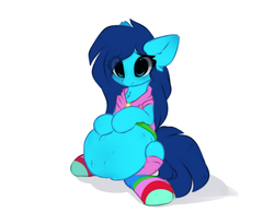 Size: 1062x830 | Tagged: safe, artist:php146, oc, oc only, oc:cirrus updraft, pegasus, pony, belly, blushing, chest fluff, clothes, cute, eye clipping through hair, female, fluffy, hoodie, hoof on belly, kicking, mare, pregnant, rainbow socks, simple background, sitting, socks, solo, striped socks, weapons-grade cute, white background