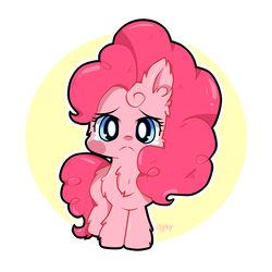 Size: 2000x2000 | Tagged: safe, artist:ogbby, pinkie pie, earth pony, pony, g4, chest fluff, chibi, crying, cute, diapinkes, ear fluff, female, fluffy, heart eyes, high res, sad, sadorable, solo, wingding eyes