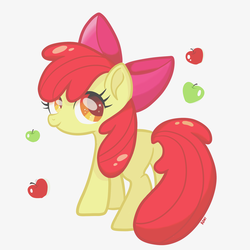 Size: 1280x1280 | Tagged: safe, artist:konibeary, apple bloom, earth pony, pony, g4, adorabloom, apple, blank flank, cute, female, filly, food, solo